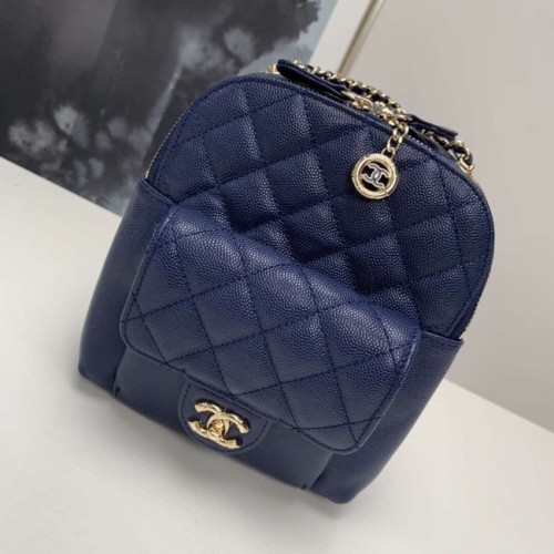 Chanel Mochila de metal dorado de piel de becerro granulada AS0003 azul