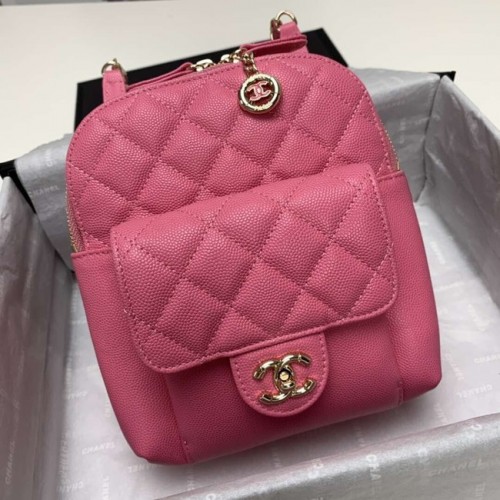 Chanel Mochila de metal dorado de piel de becerro granulada AS0003 rosa