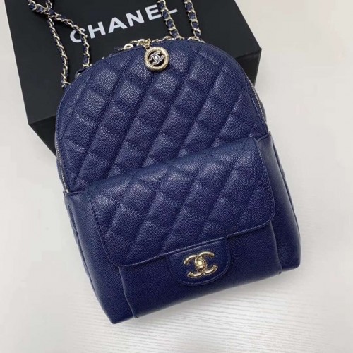 Chanel Mochila de metal dorado de piel de becerro granulada AS0004 azul