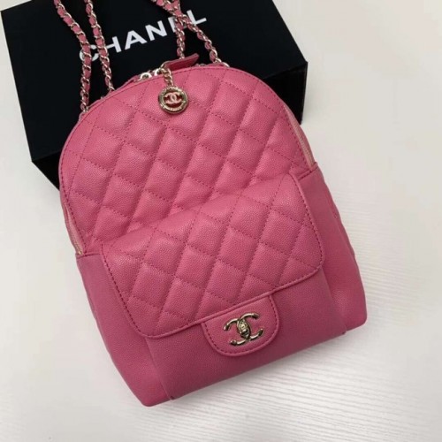 Chanel Mochila de metal dorado en piel de becerro granulada AS0004 rosa