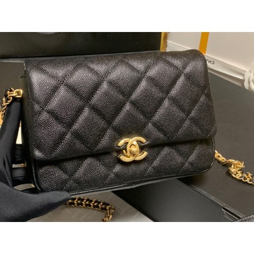 Bolso de hombro Chanel de piel de becerro granulada AS3103 NEGRO