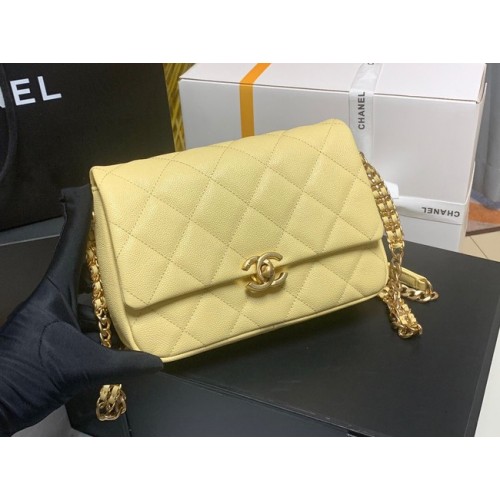 Bolso de hombro Chanel de piel de becerro granulada AS3103 AMARILLO