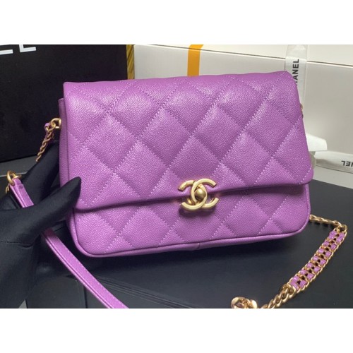 Chanel Bolso de hombro de piel de becerro granulada AS3103 violeta