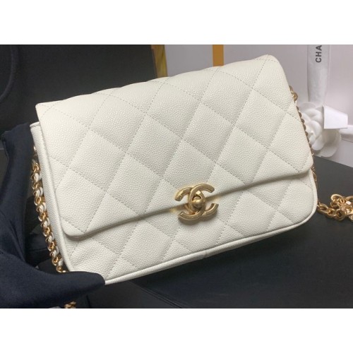 Chanel Bolso de hombro de piel de becerro granulada AS3103 blanco
