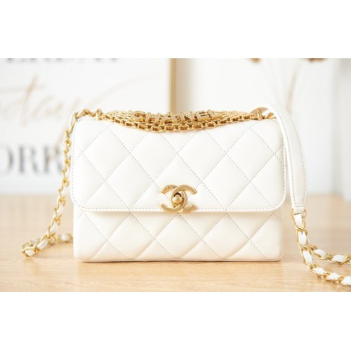Chanel piel de cordero Bolso de hombro AS3240 blanco