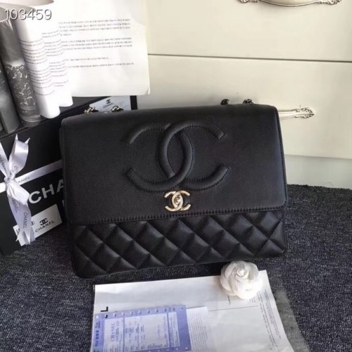 Chanel Piel de becerro granulada Metal plateado A91869 Negro