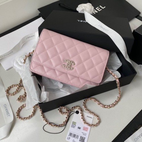 Chanel Bolso de hombro pequeño de piel de becerro granulada AP2734 rosa