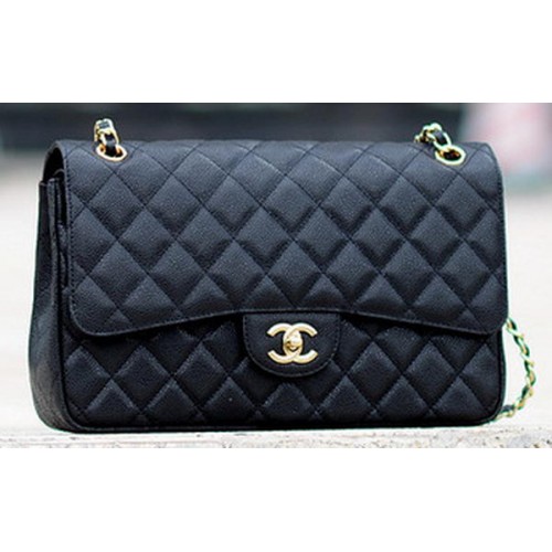 Chanel Jumbo Classic Black Cannage Pattern Flap Bag A58600 Oro