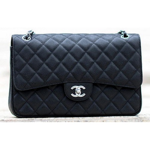Chanel Jumbo Classic Black Cannage Pattern Flap Bag A58600 Plata