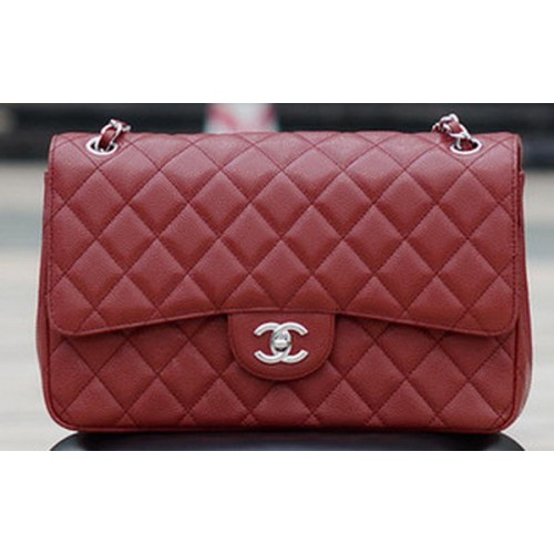 Chanel Jumbo Classic Burgundy Cannage Pattern Flap Bag A58600 Plata