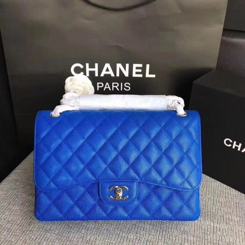Chanel Jumbo Classic Cannage Pattern Flap Bag Cuero original A58600 Azul