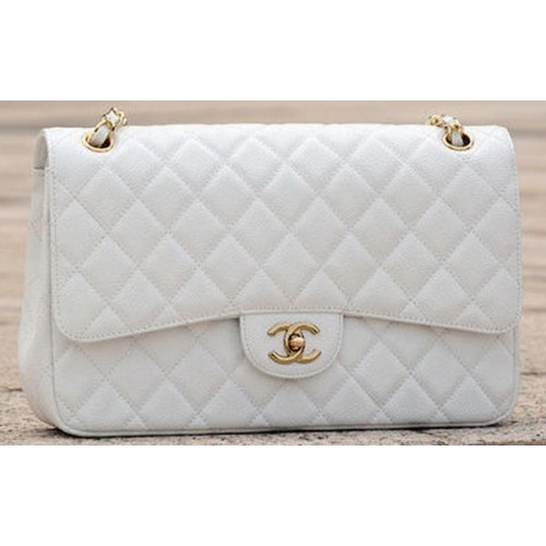 Chanel Jumbo Classic White Cannage Pattern Flap Bag A58600 Oro