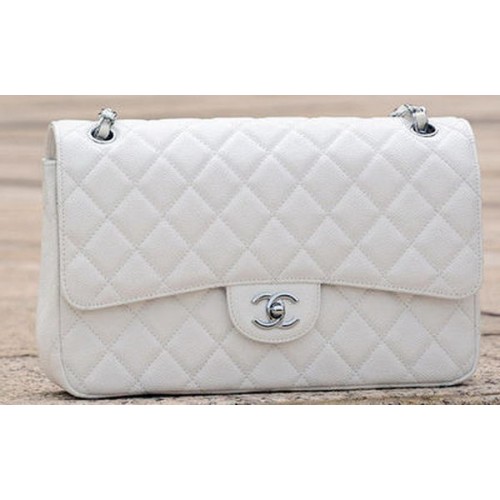 Chanel Jumbo Classic White Cannage Pattern Flap Bag A58600 Plata