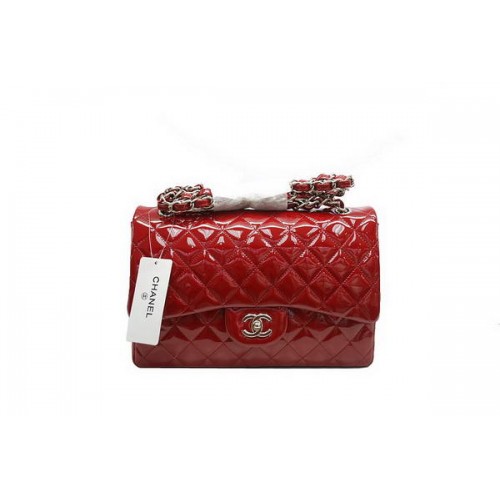 Bolso Chanel Jumbo Double Flaps A36097 Rojo Original Charol Plata