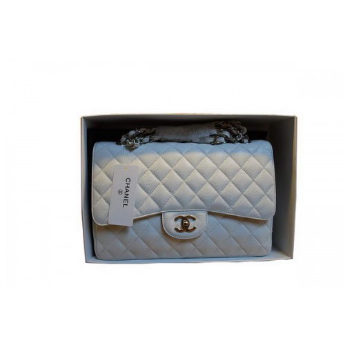 Bolso Chanel Jumbo Double Flaps A36097 Blanco Original Caviar Leather Plata