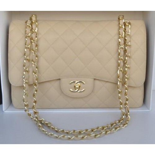 Bolso Chanel Jumbo con solapas dobles Patrón de cannage de albaricoque A36097 Oro