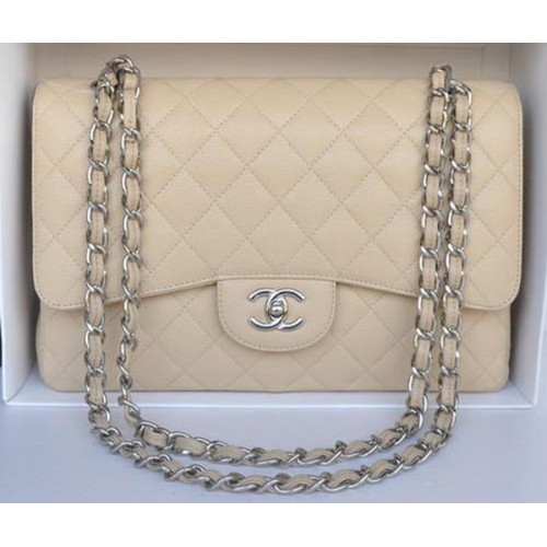 Bolso Chanel Jumbo con doble solapa Apricot Cannage Pattern A36097 Plata