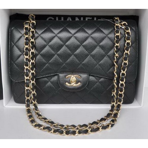 Bolso Chanel Jumbo con solapas dobles Patrón Cannage negro A36097 Oro