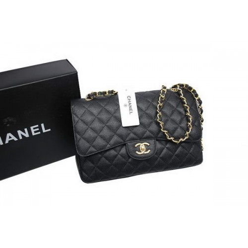 Bolso Chanel Jumbo Doble Solapa Negro Original Caviar Cuero A36097 Oro