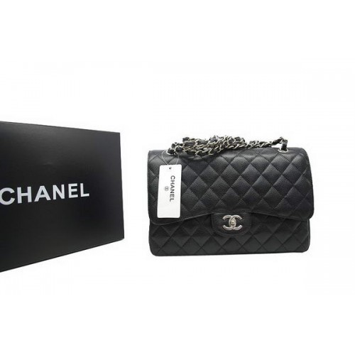 Bolso Chanel Jumbo Double Flaps Negro Original Caviar Leather A36097 Plata