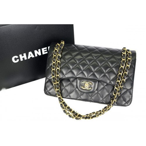 Bolso Chanel Jumbo Doble Solapa Negro Cuero Original A36097 Oro