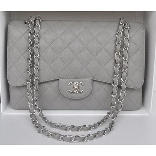 Bolso Chanel Jumbo con doble solapa Patrón Cannage gris A36097 Plata