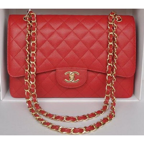 Bolso Chanel Jumbo con doble solapa Patrón Cannage rojo A36097 Oro