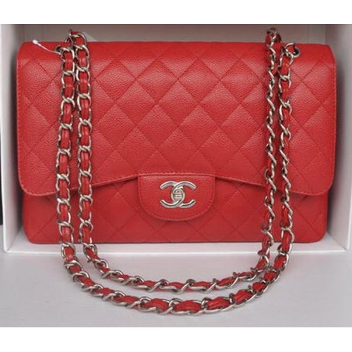 Bolso Chanel Jumbo con doble solapa Patrón Cannage rojo A36097 Plata