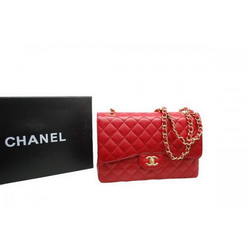Bolso Chanel Jumbo Doble Solapa Rojo Original Caviar Cuero A36097 Oro
