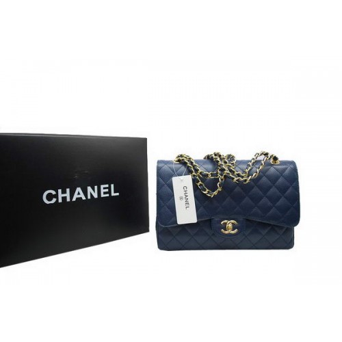 Bolso Chanel Jumbo con doble solapa Royalblue Original Caviar Leather A36097 Oro