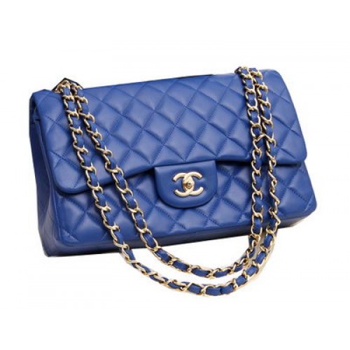 Chanel Jumbo Doble Solapa Bolsos Original Piel De Cordero A36097 Azul
