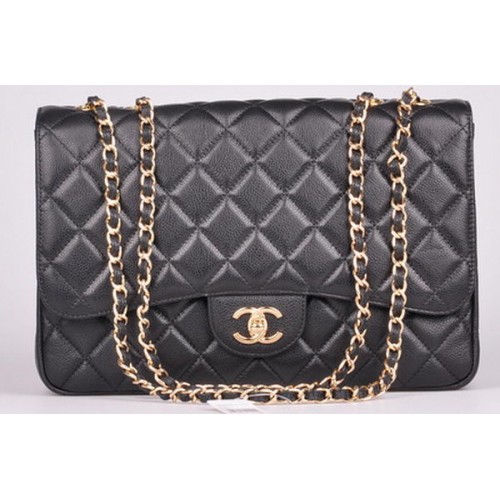 Chanel Jumbo Flap Bag Negro Patrón Cannage A28600 Oro