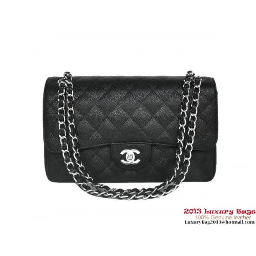 Chanel Jumbo Quilted Classic Cannage Patterns Flap Bag A58600 Negro Plata