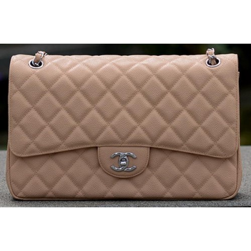 Chanel Jumbo Quilted Classic Flap Bag Apricot Cannage Patterns A58600 Plata