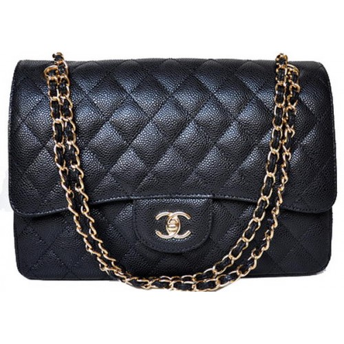Chanel Jumbo Quilted Classic Flap Bag Black Cannage Patterns A58600 Oro