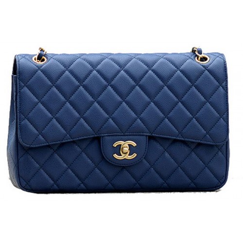 Chanel Jumbo Quilted Classic Flap Bag Blue Cannage Patterns A58600 Oro