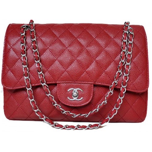 Chanel Jumbo Quilted Classic Flap Bag Borgoña Cannage Patterns A58600 Plata