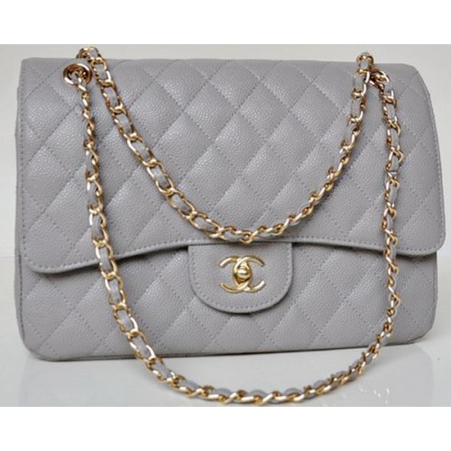 Chanel Jumbo Quilted Classic Flap Bag Grey Cannage Patterns A58600 Oro