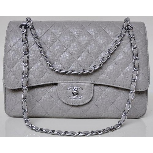 Chanel Jumbo Quilted Classic Flap Bag Grey Cannage Patterns A58600 Plata