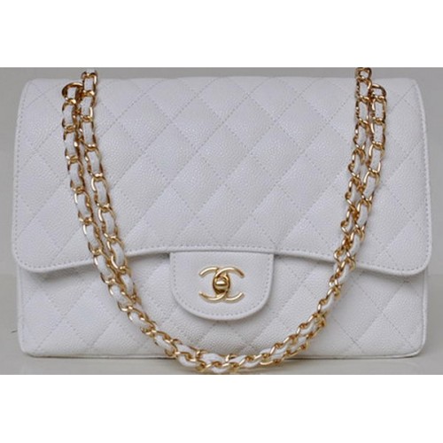 Chanel Jumbo Quilted Classic Flap Bag White Cannage Patterns A58600 Oro