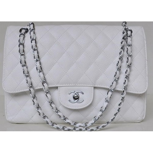Chanel Jumbo Quilted Classic Flap Bag White Cannage Patterns A58600 Plata
