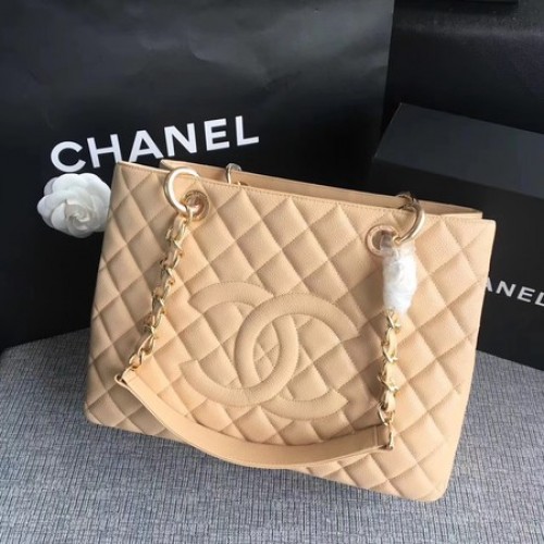 Chanel LE Boy Grand Shopping Tote Bag GST Apricot Cannage Patrón A50995 Oro