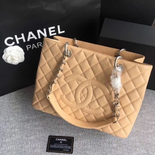 Chanel LE Boy Grand Shopping Tote Bag GST Apricot Cannage Patrón A50995 Plata