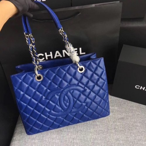 Chanel LE Boy Grand Shopping Tote Bag GST Blue Cannage Pattern A50995 Plata