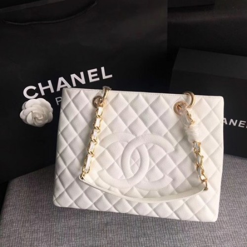 Chanel LE Boy Grand Shopping Tote Bag GST Blanco Patrón Cannage A50995 Oro