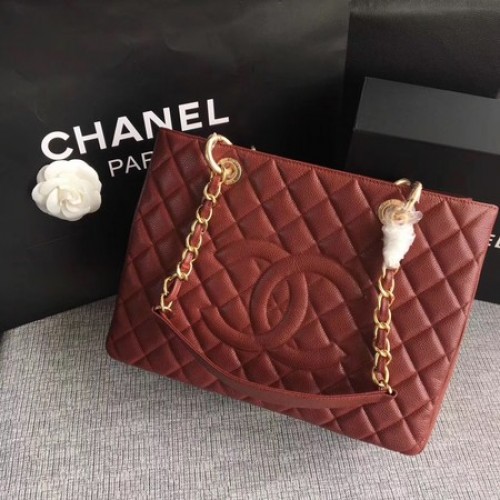 Chanel LE Boy Grand Shopping Tote Bag GST Wine Cannage Patrón A50995 Oro