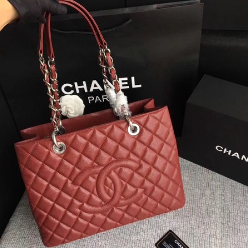 Chanel LE Boy Grand Shopping Tote Bag GST Wine Cannage Patrón A50995 Plata
