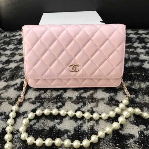 Bolso de hombro con solapa de piel de cordero Chanel CC33814 rosa