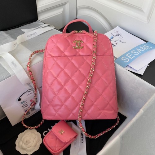 Chanel Mochila de metal dorado de piel de cordero AS3332 rosa