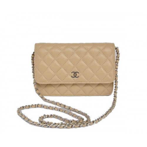 Bolso con solapa de piel de cordero Chanel A33814 Plata albaricoque